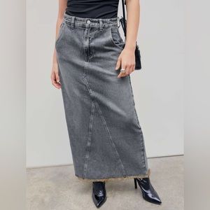 NWT- CIDER - DENIM RAW HEM STITCH SPLIT MAXI SKIRT